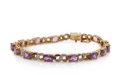 A 9ct rose gold amethyst and diamond line bracelet