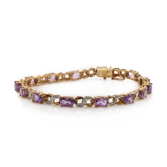 A 9ct rose gold amethyst and diamond line bracelet