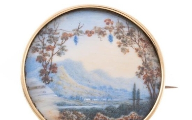 A Brooch with Hand-Painted Scene in 18K