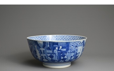 A CHINESE BLUE AND WHITE PORCELAIN BOWL, KANGXI PERIOD. Deco...