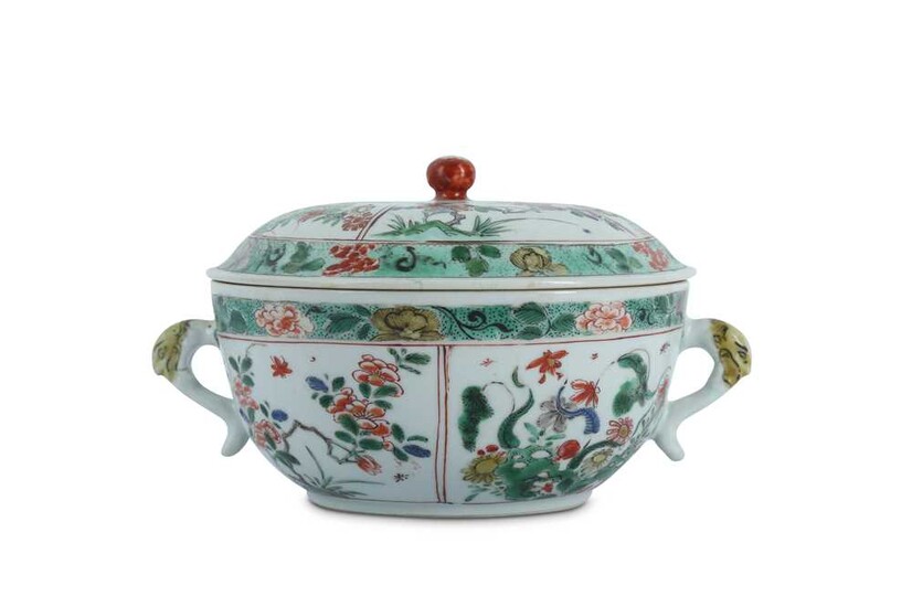 A CHINESE FAMILLE VERTE TUREEN AND COVER.