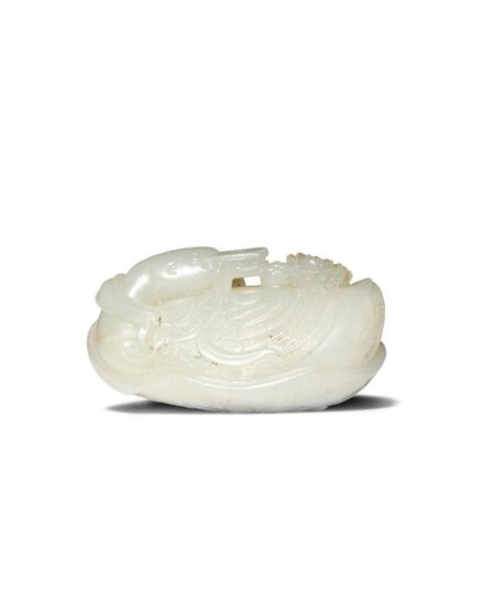 A CHINESE PALE CELADON JADE CARVING OF TWO GEESE QIANLONG...