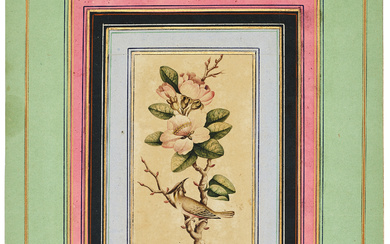 A CRESTED BIRD AND PLUM BLOSSOM SPRIG ZAND OR EARL...