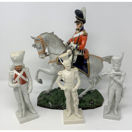 A Capo Di Monti figure, of a military officer on horseback, ...