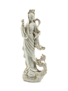 A Chinese Blanc-de-Chine Porcelain Dehua Figure of Guanyin