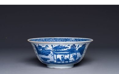A Chinese blue and white 'Ode to the Red Cliff' bowl, Transi...
