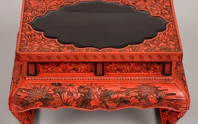 A Chinese cinnabar lacquer stand, 19th / early 20th c, the u...