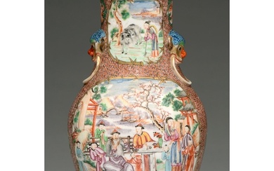 A Chinese famille rose vase, c1770, enamelled and with 'mand...