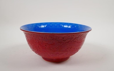 A Chinese red and blue glazed porcelain bowl with...