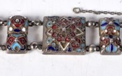 A Continental Silver and Enamel Panel Bracelet.Stamped 84. 19.5 cm x 2.4cm, weight 59.4g