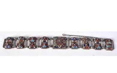 A Continental Silver and Enamel Panel Bracelet.Stamped 84. ...