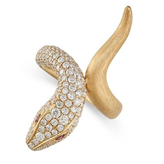A DIAMOND AND RUBY SNAKE RING the head of the snake