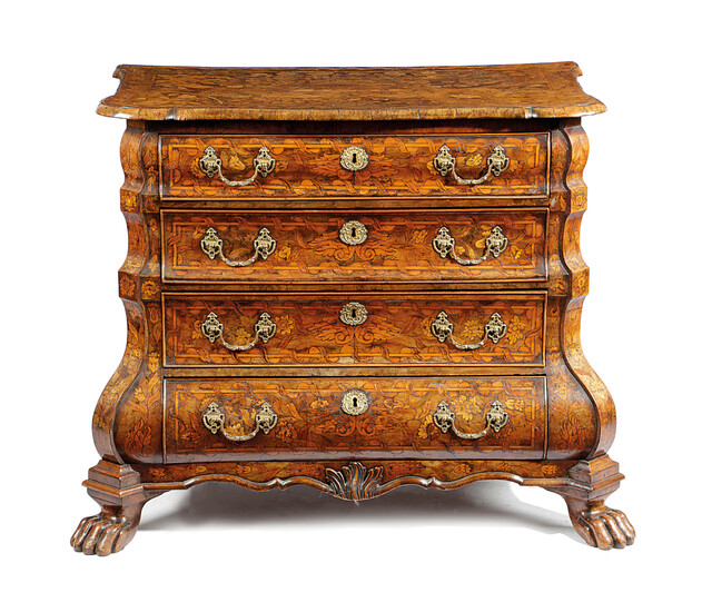 A DUTCH WALNUT AND MARQUETRY CHEST