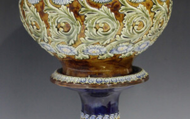 A Doulton Lambeth stoneware jardinière and pedestal stand, late 19th/early 20th century, decora