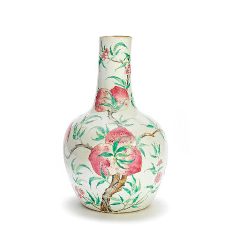 A FAMILLE ROSE 'NINE PEACHES' BOTTLE VASE, TIANQIUPING