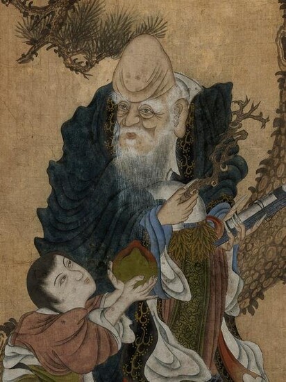 A FRAMED PAINTING OF SHOULAO, LATE QING