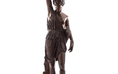 A French patinated bronze model of Diana, cast by the Barbed...