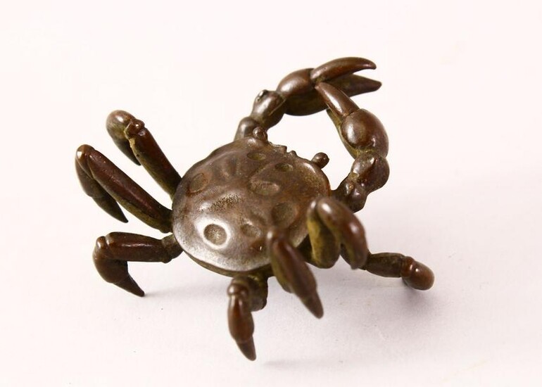 A JAPANESE BRONZE FIGURE OF A CRAB, signed underside