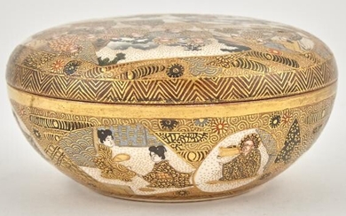 A Japanese Satsuma Earthenware Domed Box and Cover