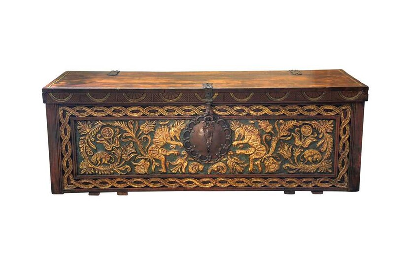 A LARGE CARVED AND GILT HARDWOOD MARRIAGE CHEST Possibly Northern Greece or Balkans, Ottoman Western Provinces, 18th century