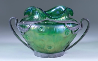 A Loetz Green Iridescent Glass Vase with Van Houten...
