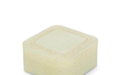 A MINIATURE PALE CELADON JADE BOX AND COVER 18th/19th century