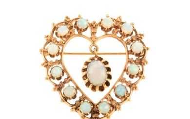 A Mid-Century Opal Heart Pin/Pendant in 14K
