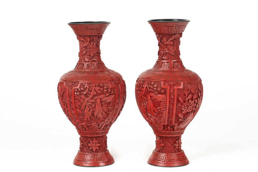 A PAIR OF CHINESE CARVED CINNABAR LACQUER VASES, 18TH-19TH CENTURY