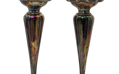 A PAIR OF EARLY 20TH CENTURY SILVER BUD VASES With pierced r...