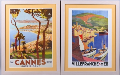 PAIR OF TRAVEL PRINTS: VILLEFRANCHE SUR MER and ETE CANNES HIVER