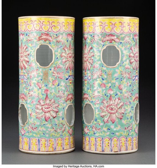 A Pair of Chinese Enameled Porcelain Hat Stands