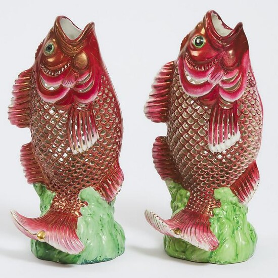 A Pair of Chinese Famille Rose and Gilt Carp-Form