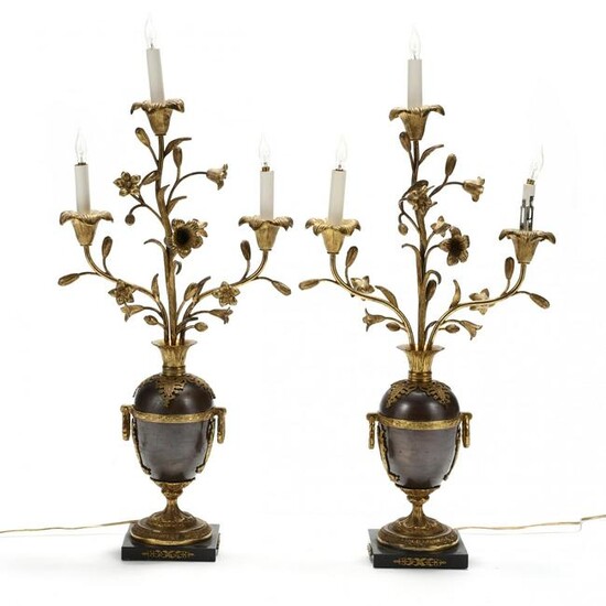 A Pair of Vase Form Gilded Candelabra Lamps