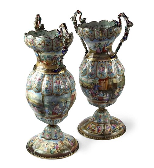 A Rare Pair of Large Viennese Vases by Weininger