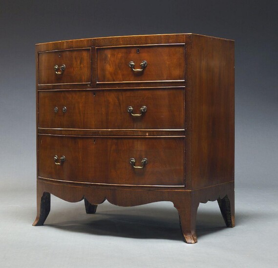 A Regency style mahogany chest, 20th Century, with two short over two long graduated drawers, over shaped apron, on splayed bracket feet, 85cm high, 82cm wide, 51cm deep