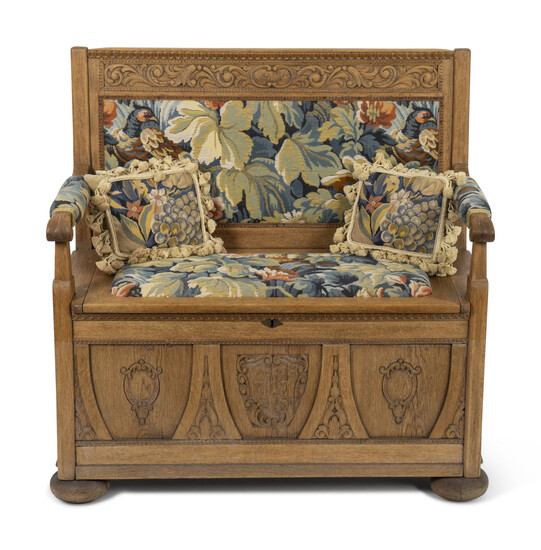A Renaissance Revival Style Carved Oak Bench Seat