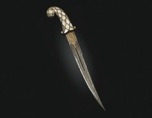 A SERPENTINE AND ROCK-CRYSTAL HILTED DAGGER, NORTH INDIA, HILT PROBABLY 19TH CENTURY; BLADE INDIA OR IRAN, DATED AH 1198/1783-84 AD