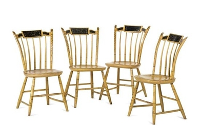 A Set of Four Yellow-Painted and Stencil Decorated