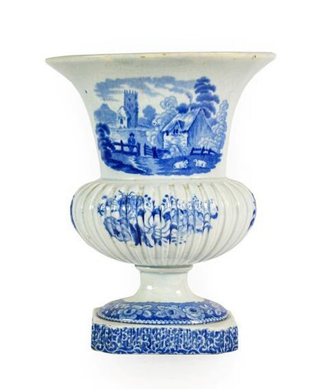 A Staffordshire Pearlware Urn Shaped Vase, circa 1820, of oval...
