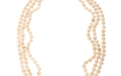A Triple Strand White Jade Necklace in 14K