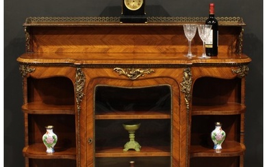A Victorian gilt metal mounted walnut credenza or side cabin...