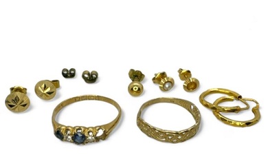 A collection of gold jewellery. To include an 18ct gold...