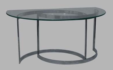 A contemporary chrome and glass coffee table, 43cm high, 91cm wide, 58cm deep