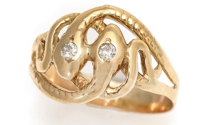 SOLD. A diamond ring in the shape of snakes set with two diamonds, mounted in 14k gold. Size 55. – Bruun Rasmussen Auctioneers of Fine Art