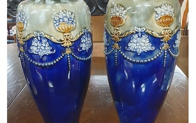 A good pair of 19th Century Royal Doulton salt glaze Vases w...