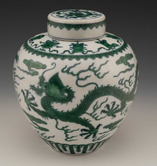 A green enamelled Dragon Jar