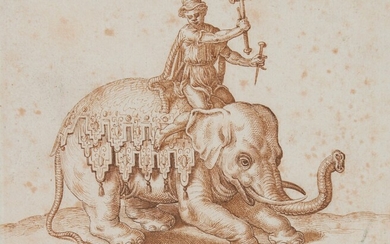 A man sitting atop an elephant, German School, late 16th Century