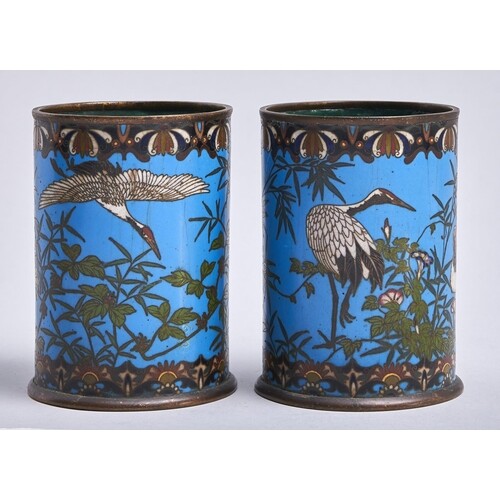 A pair of Chinese cylindrical cloisonne enamel vases, late 1...