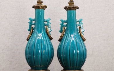 A pair of Chinese turquoise-glazed vases