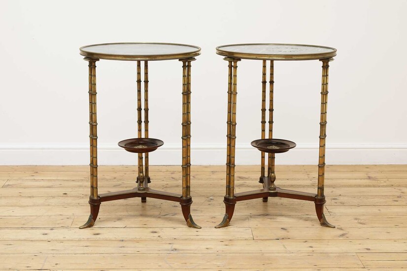 A pair of French Louis XVI-style marble and bronze guéridons